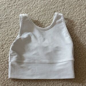 Strut This White Ribbed Tank Top Sports Bra
